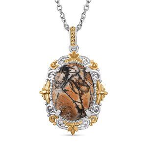 Cherrycreek Jasper Gemstone Pendant in 18K YG Plated and Platinum Bond w/Chain